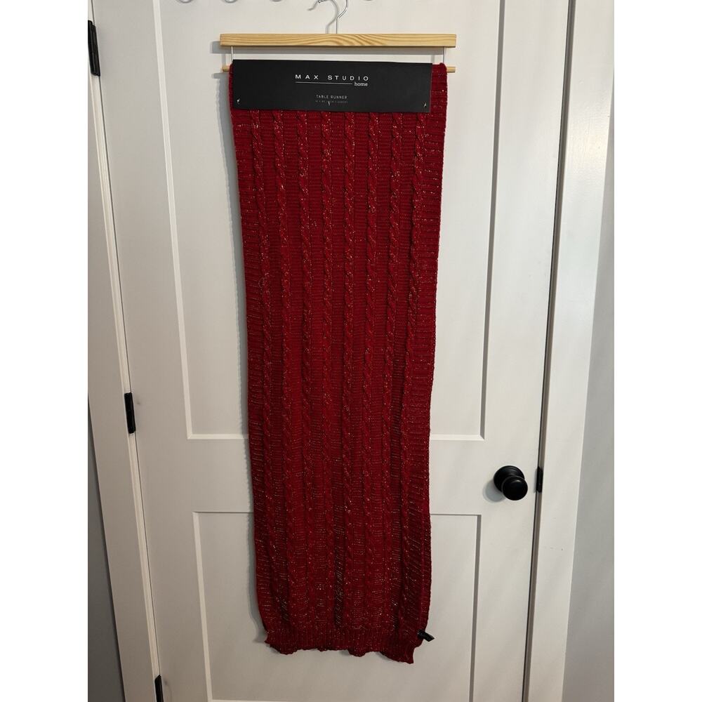 Max Studio Home Table Runner Red Cable Knit 16” X 90” Christmas Valentine NWT